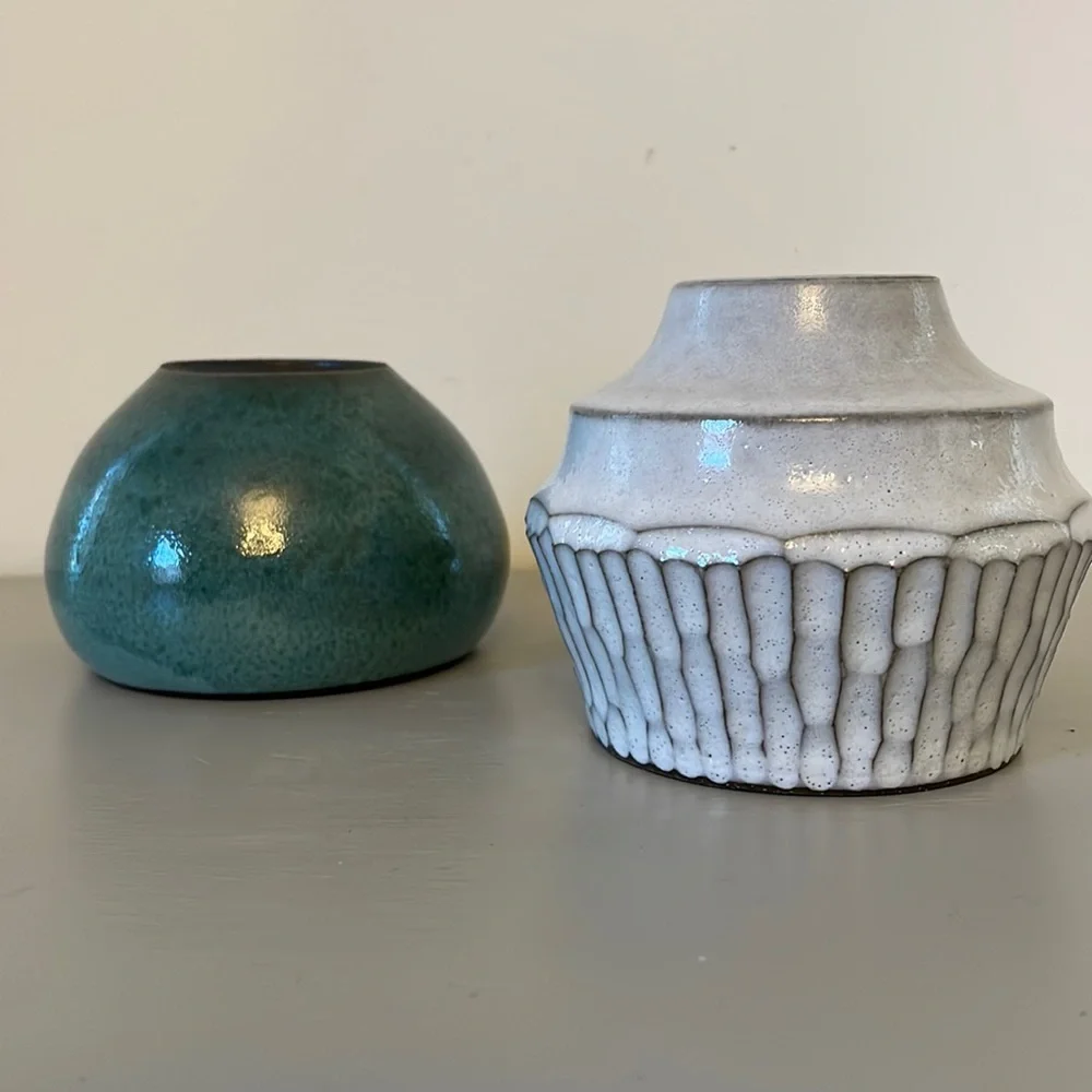 Pottery vases artisan Husk Milk white and celadon green handmade small - Picture 1 of 11